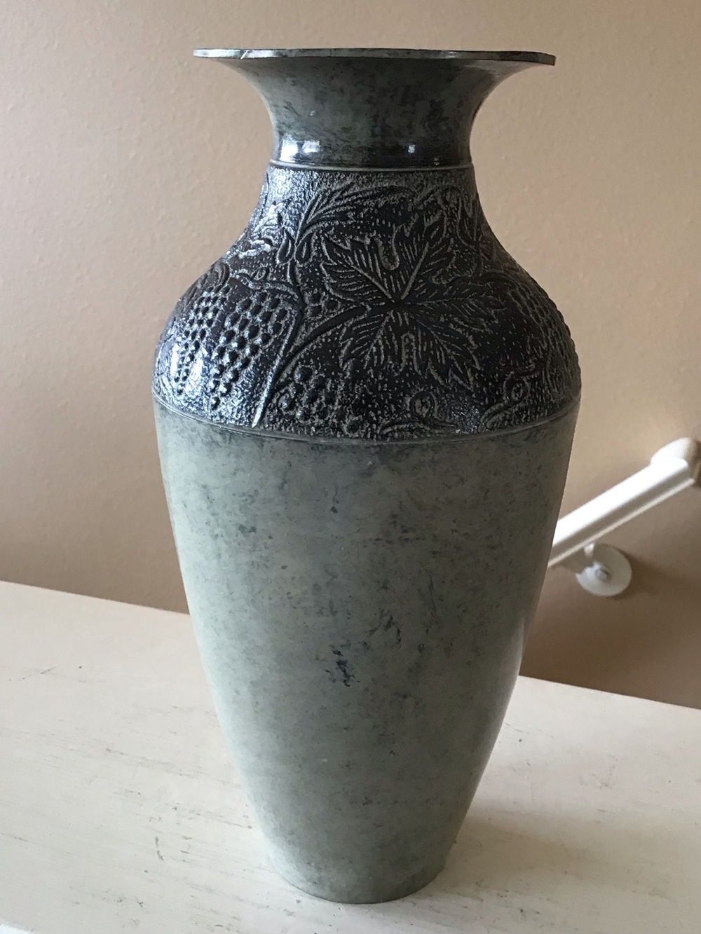 Grapevine Motifs Heavy Brass Metal Vase, India